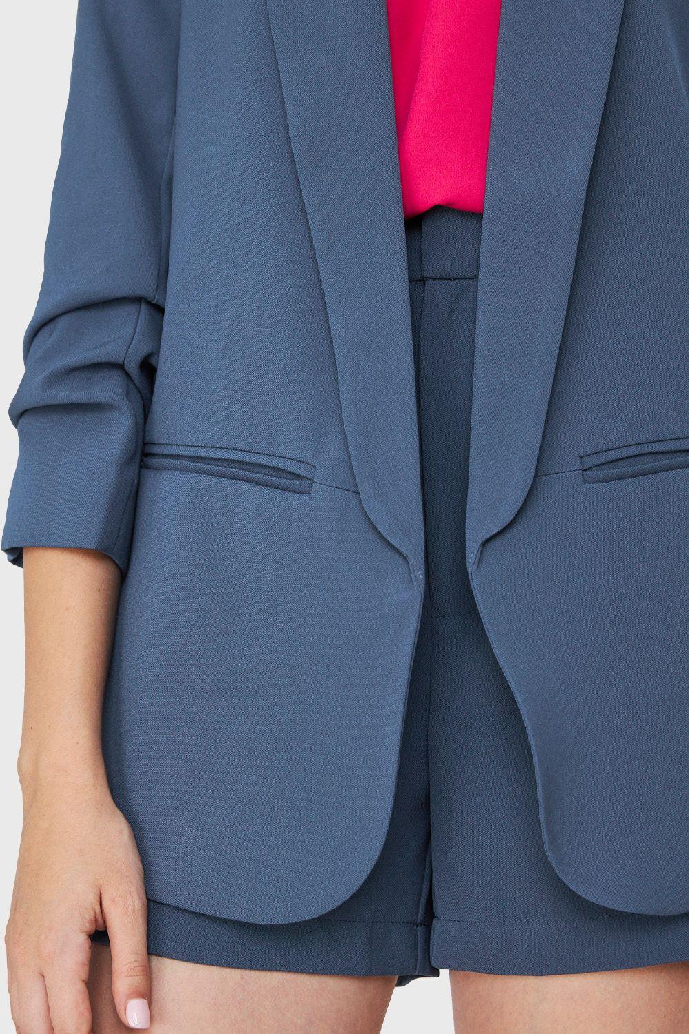 Blazer Mangas Drapeadas 3/4 Azul Acero Nicopoly-5