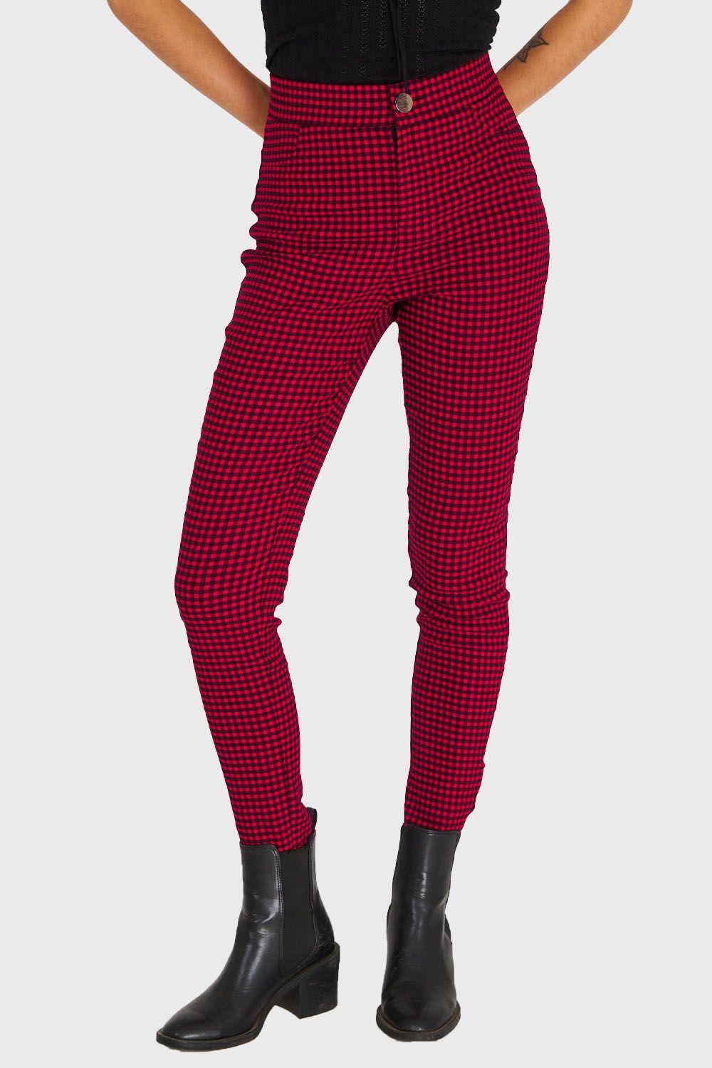 Calza Skinny Vichy Con Cierre Rojo Nicopoly-0