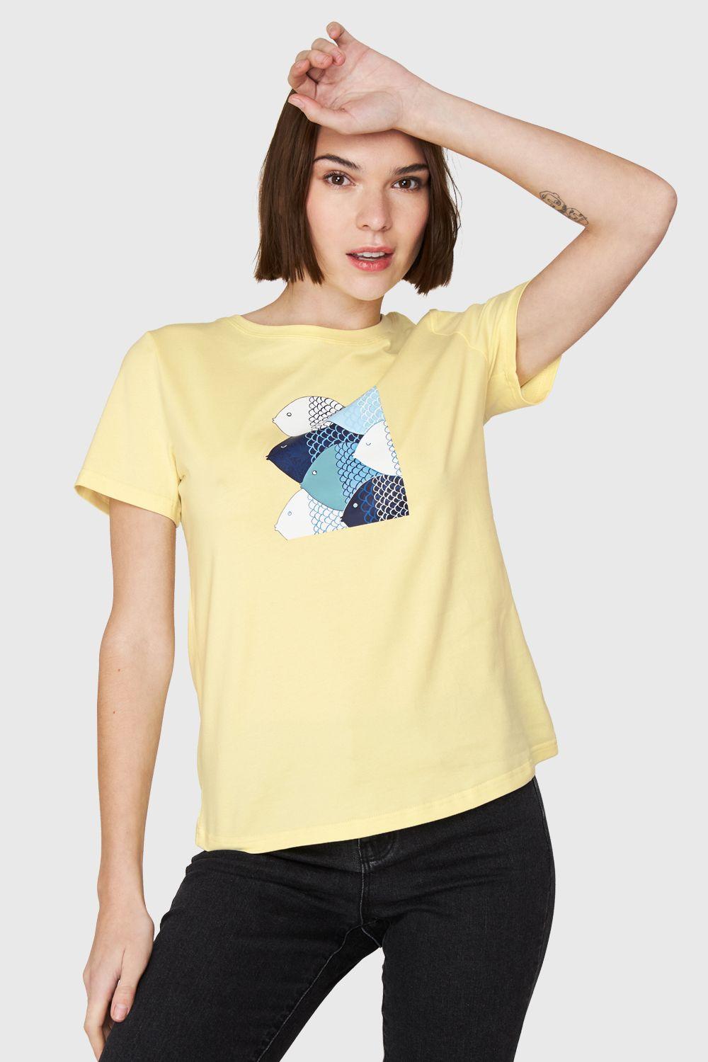 Polera Estampado Peces Amarillo Nicopoly-4