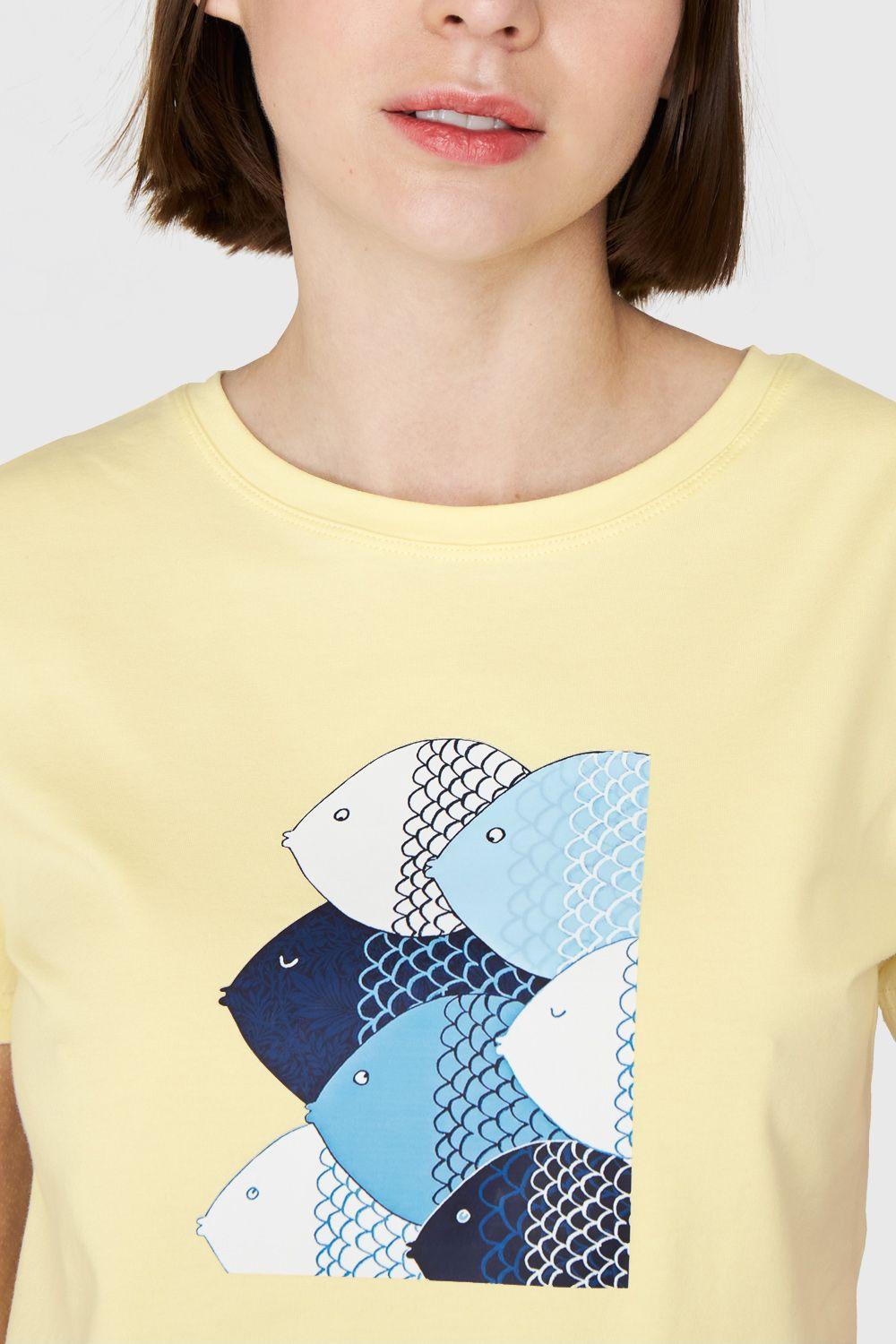 Polera Estampado Peces Amarillo Nicopoly-5