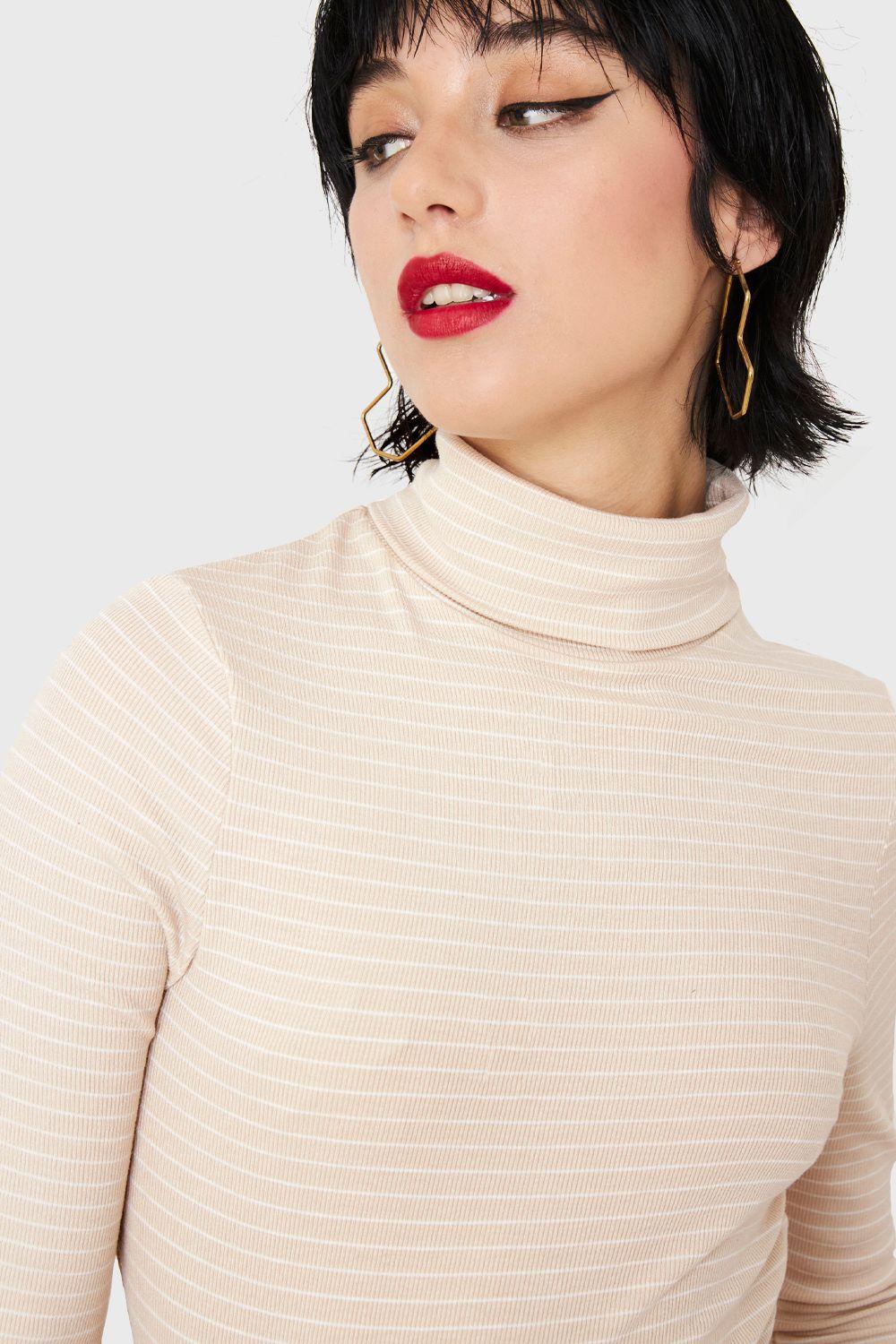 Polera Beatle Básica Rayas Beige Nicopoly-5