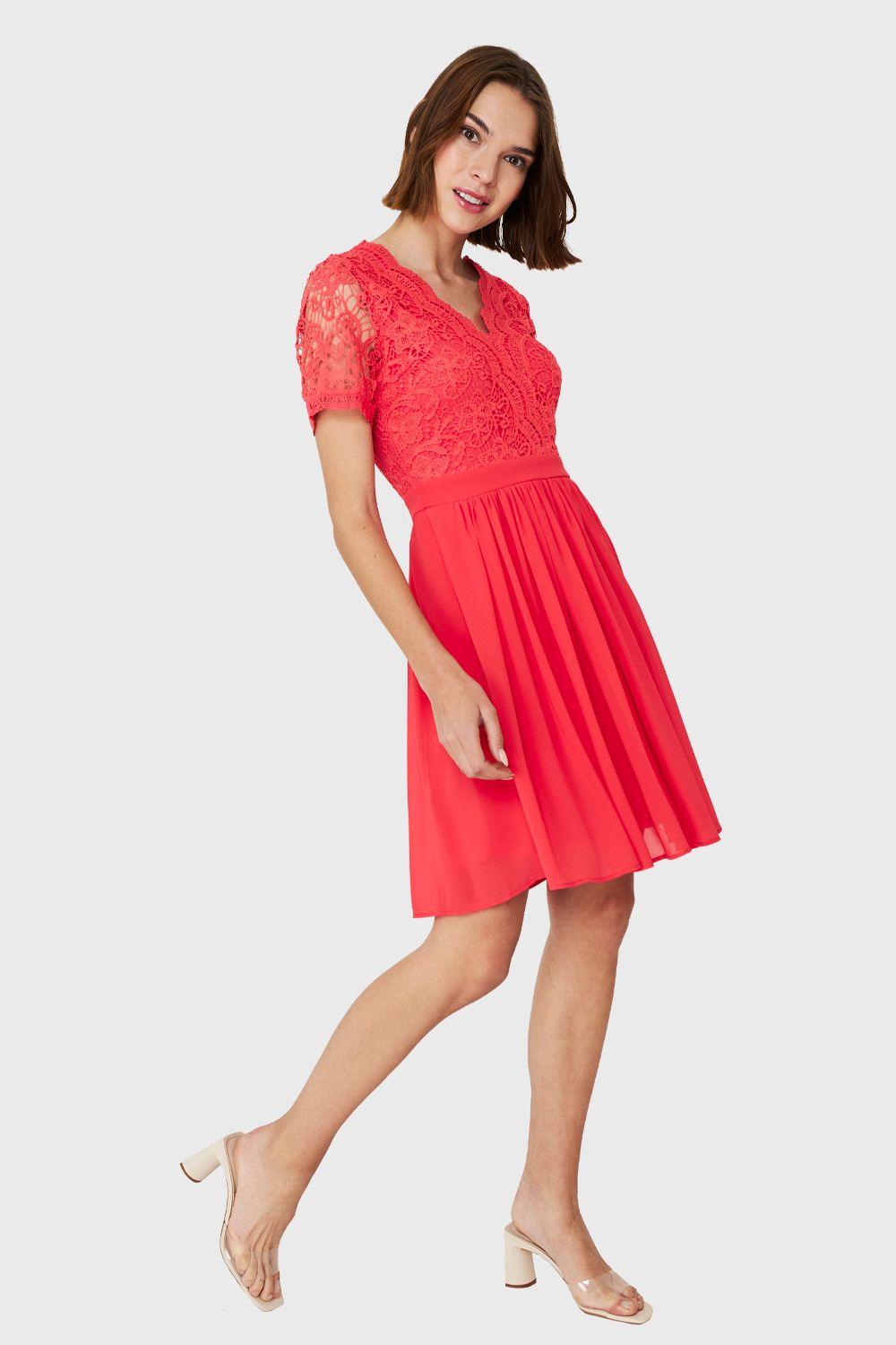 Vestido Canesú Broderie Coral Nicopoly-1