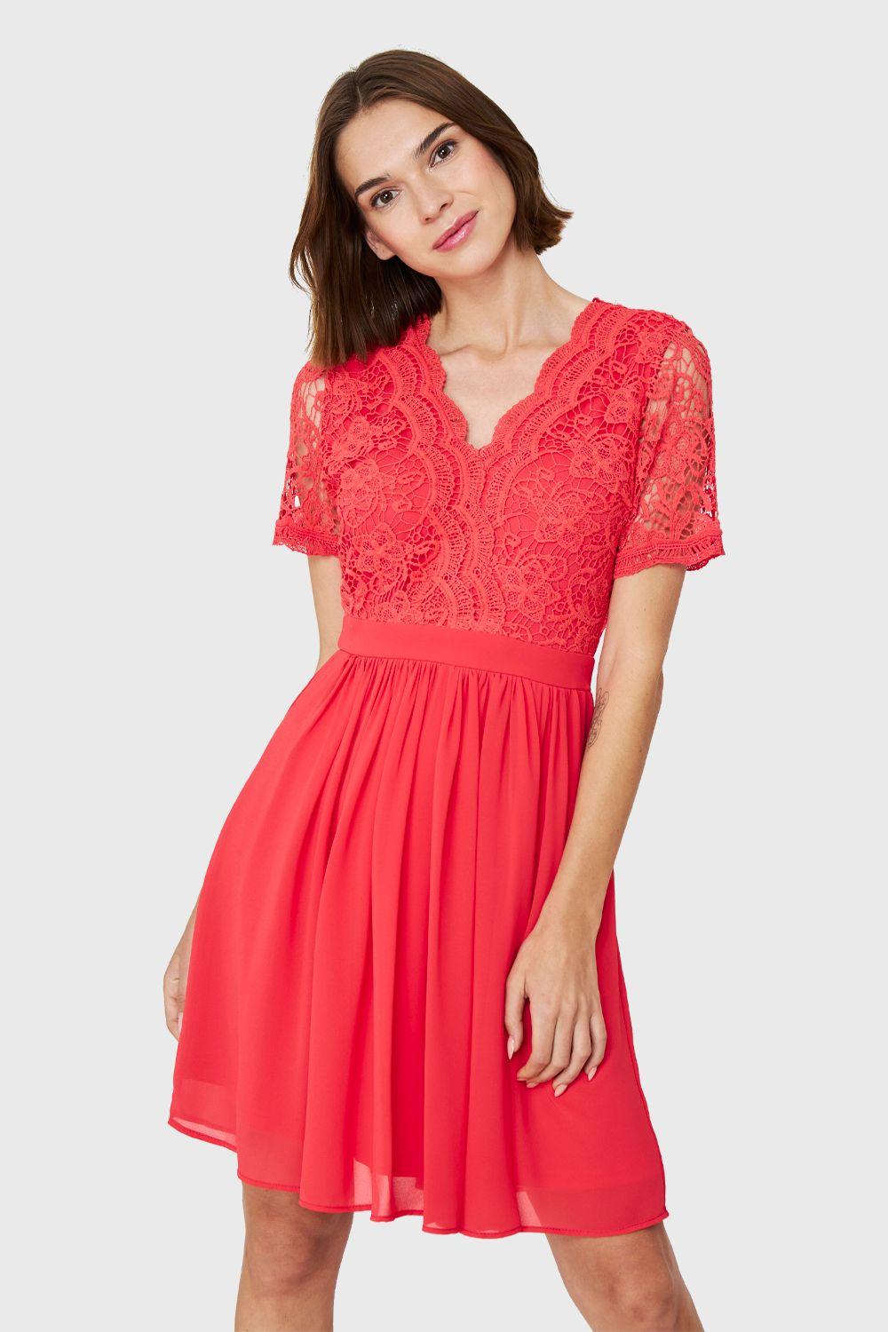 Vestido Canesú Broderie Coral Nicopoly-0