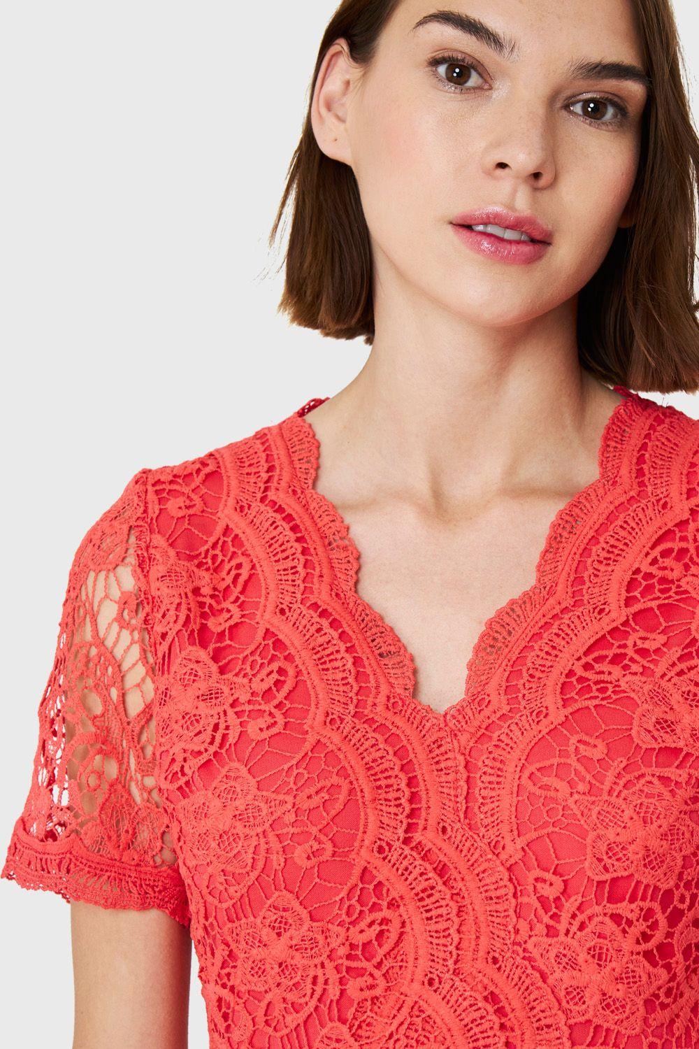 Vestido Canesú Broderie Coral Nicopoly-5