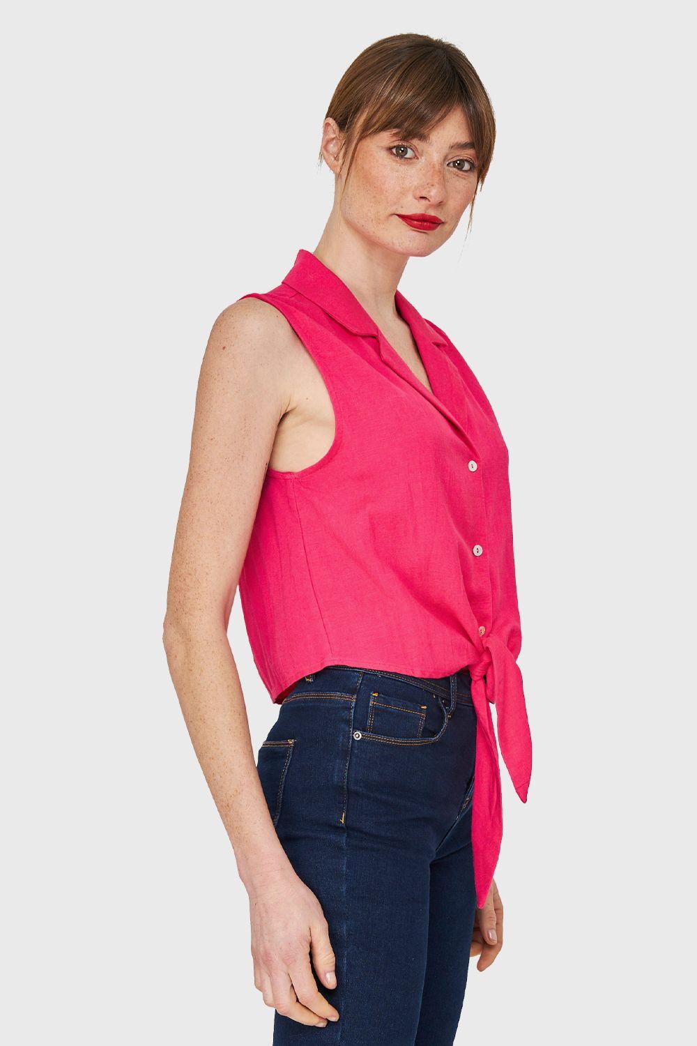 Blusa Cuello Camisero y Nudo Fucsia Nicopoly-2