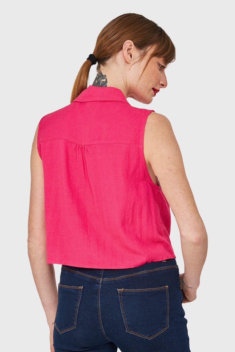 Blusa Cuello Camisero y Nudo Fucsia Nicopoly-3