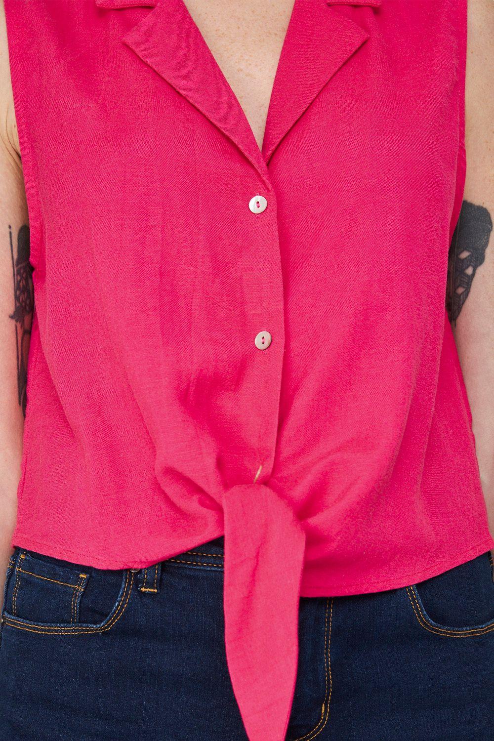 Blusa Cuello Camisero y Nudo Fucsia Nicopoly-5