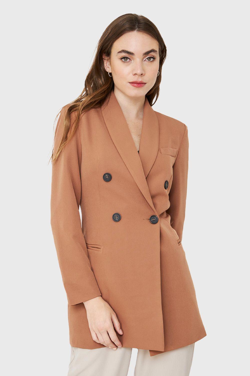 Blazer Largo Cuatro Botones Café Nicopoly-0