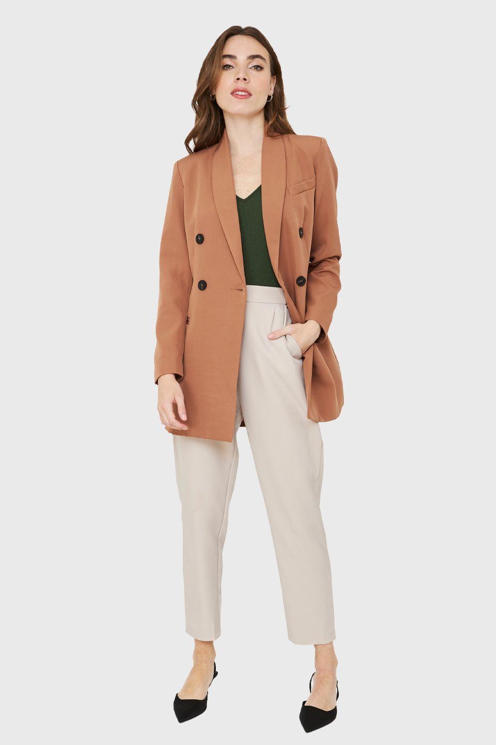 Blazer Largo Cuatro Botones Café Nicopoly-1