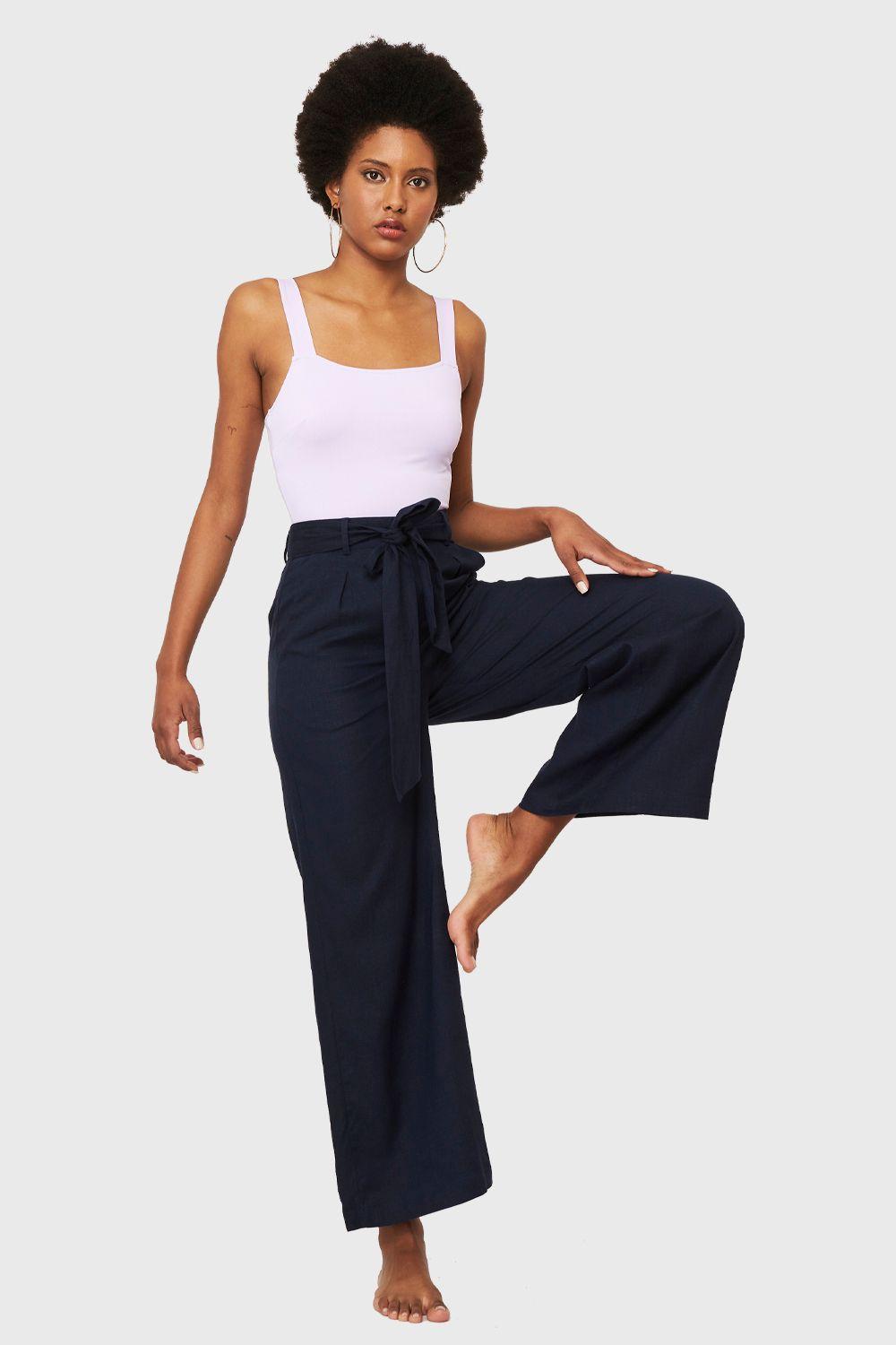 Pantalón Palazzo Bolsillos Azul Marino Nicopoly-1