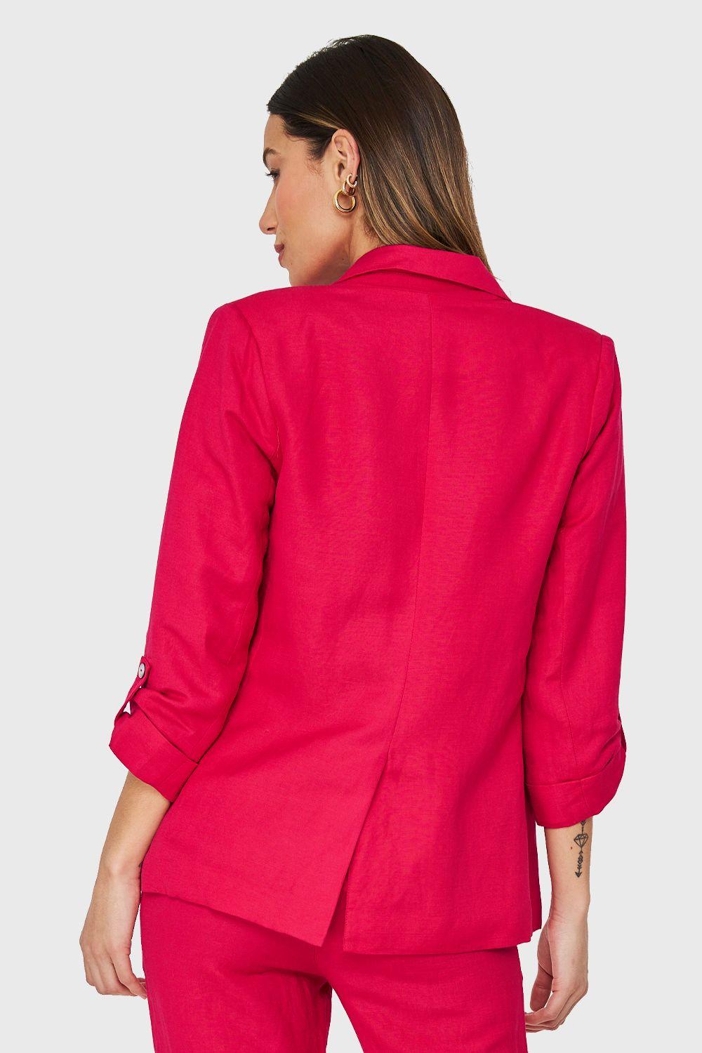 Blazer Tipo Lino Manga 3/4 Ajustable Fucsia Nicopoly-3
