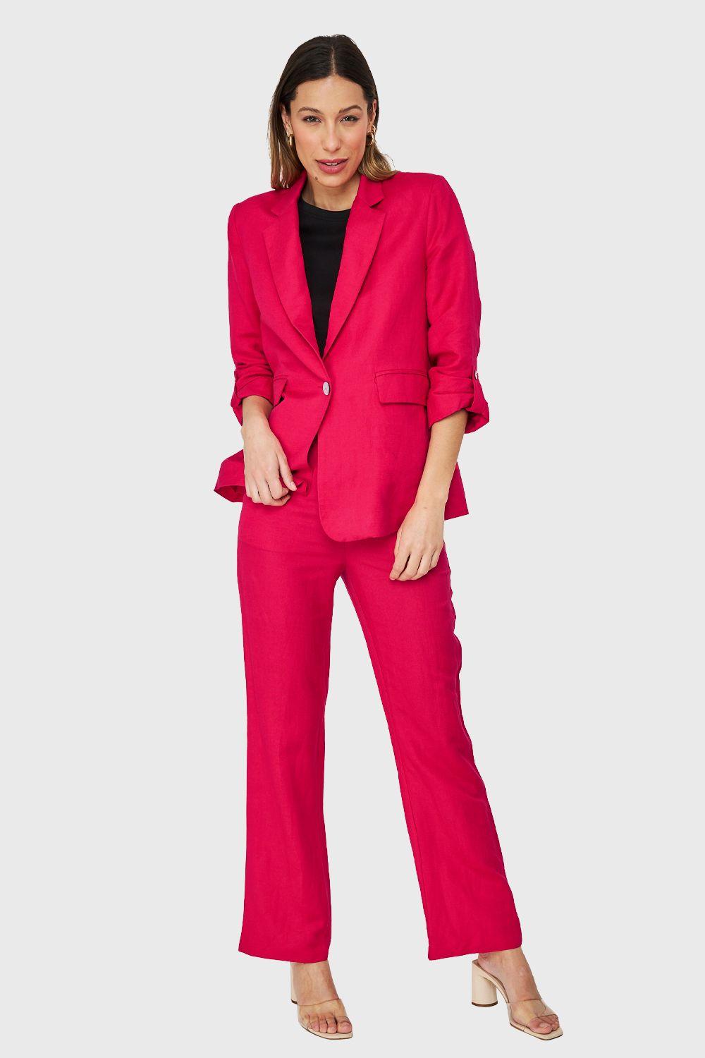 Blazer Tipo Lino Manga 3/4 Ajustable Fucsia Nicopoly-1