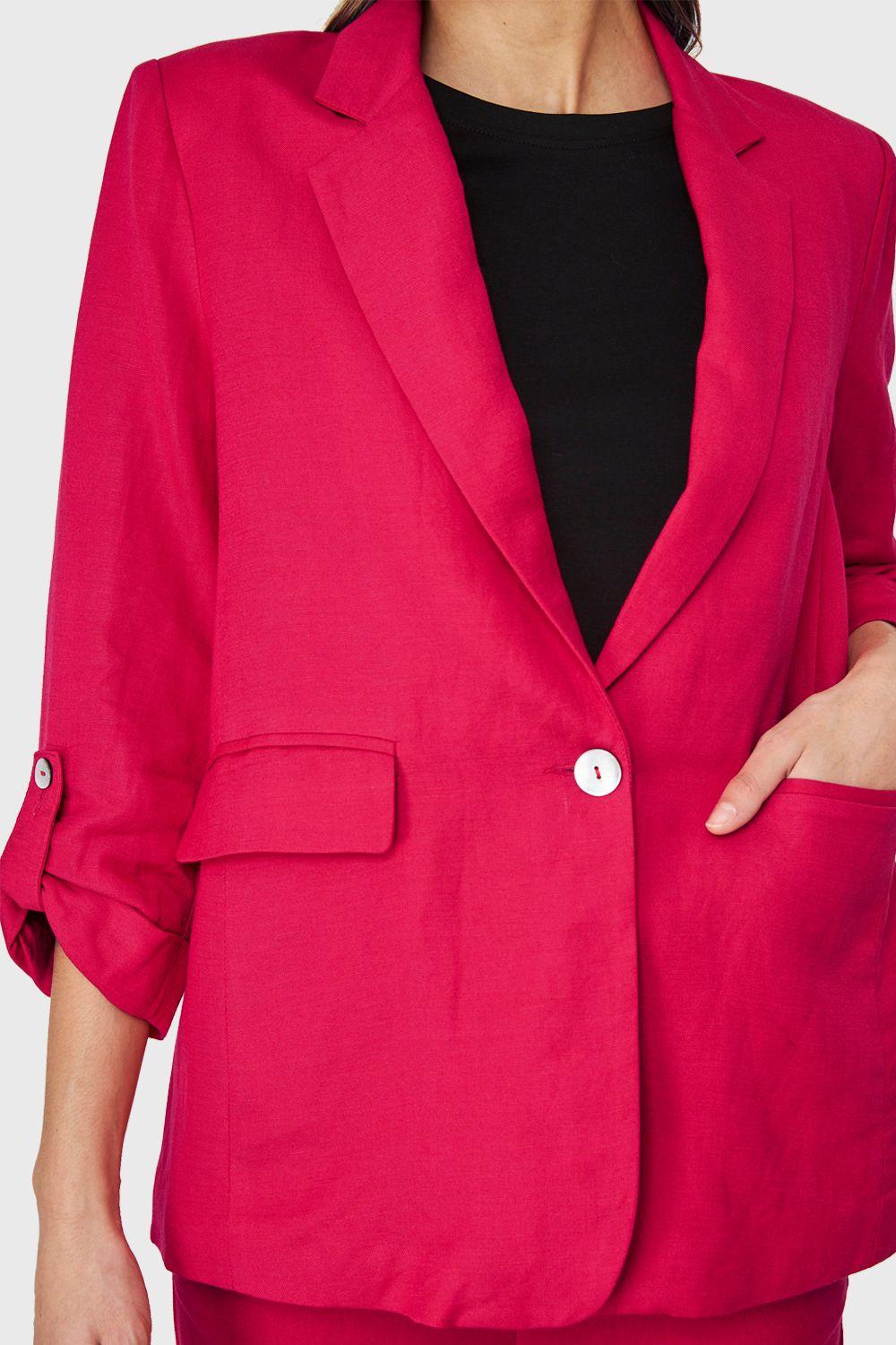 Blazer Tipo Lino Manga 3/4 Ajustable Fucsia Nicopoly-5