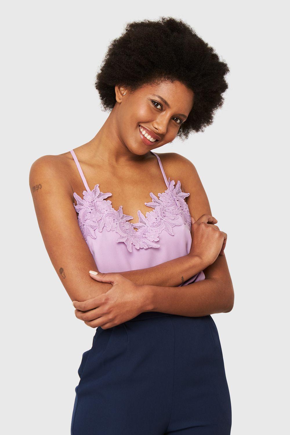 Blusa Escote Flores Lila Nicopoly-4