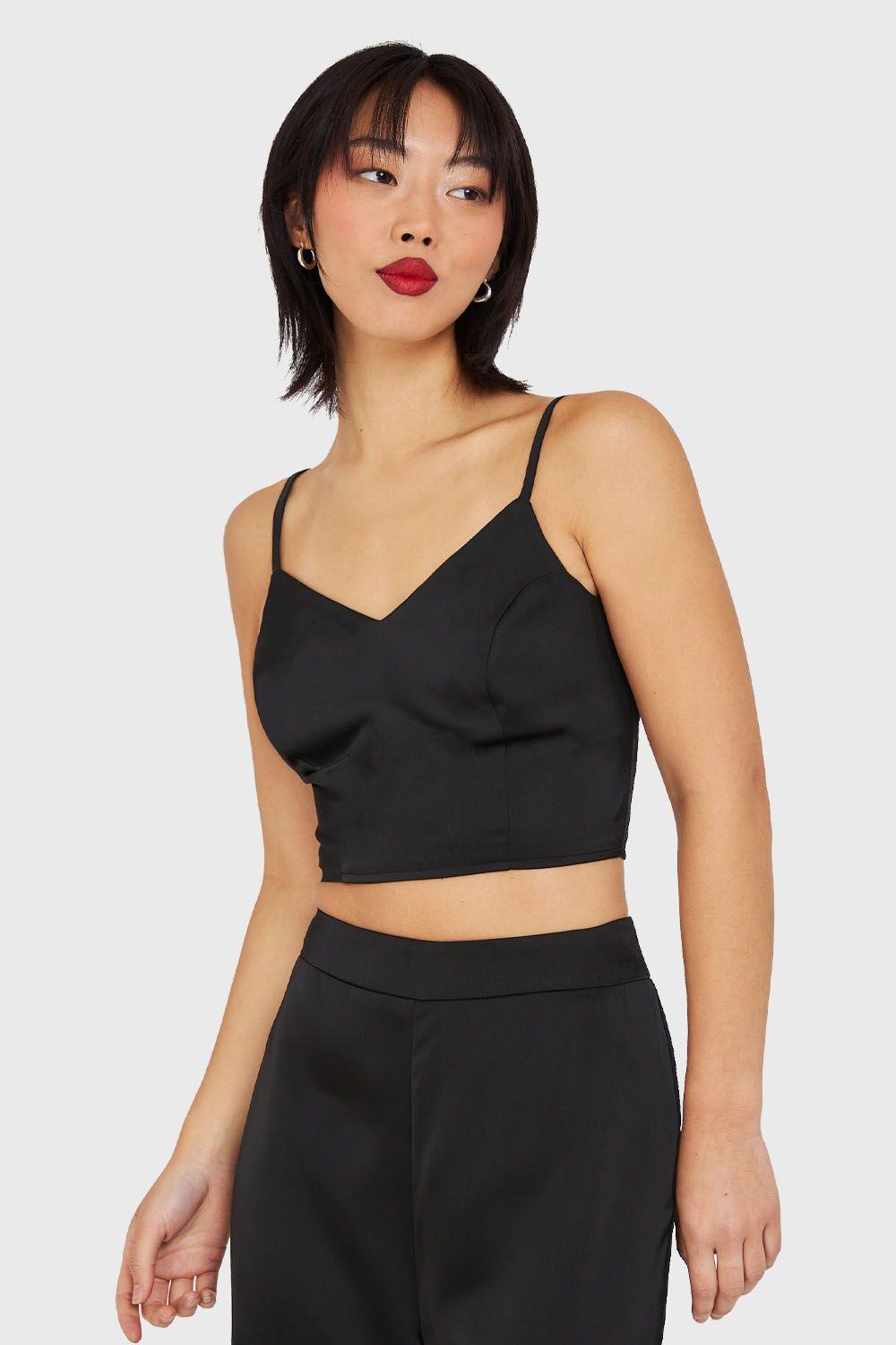 Crop Top Lace Up Negro Nicopoly-0