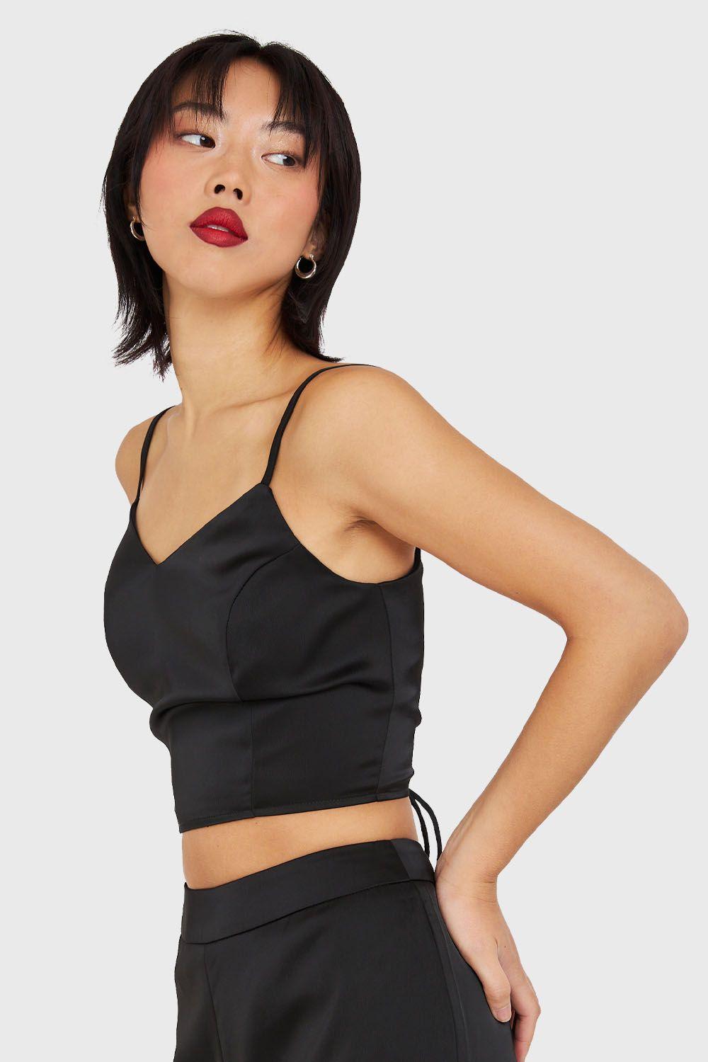 Crop Top Lace Up Negro Nicopoly-2