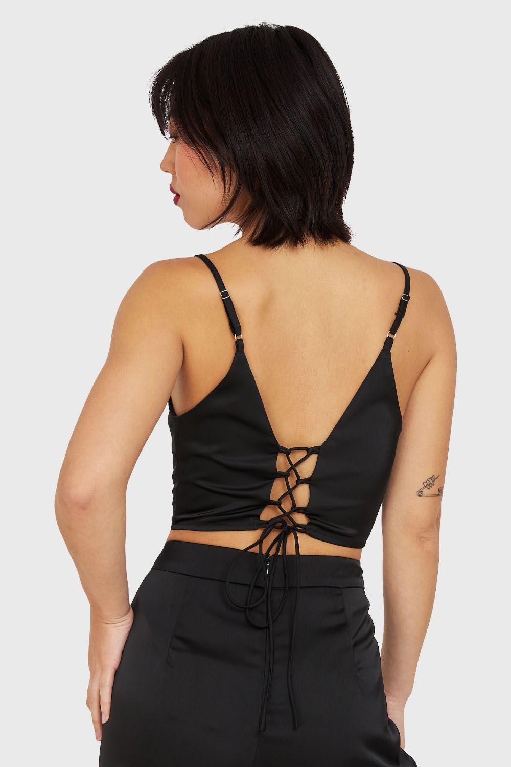 Crop Top Lace Up Negro Nicopoly-3
