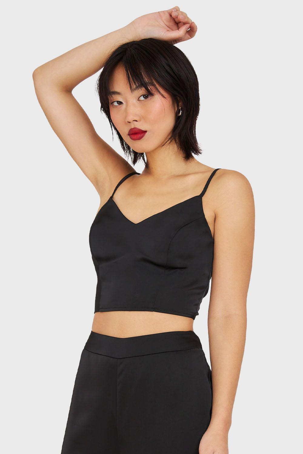 Crop Top Lace Up Negro Nicopoly-4