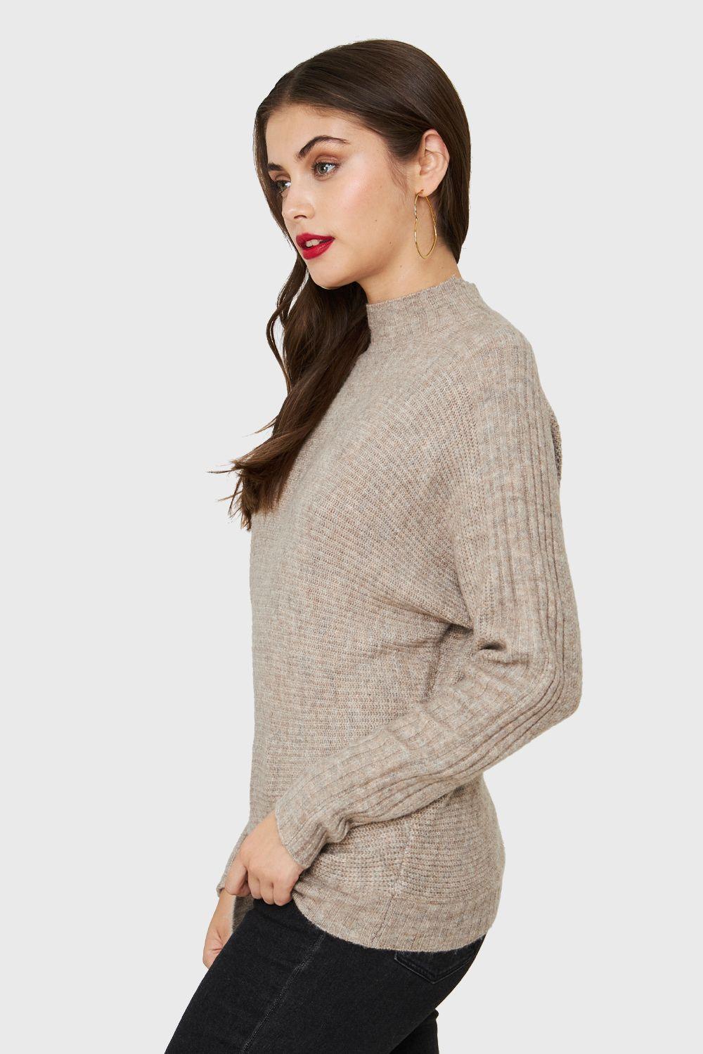 Sweater Cuello Alto Acanalado Taupe Nicopoly-2