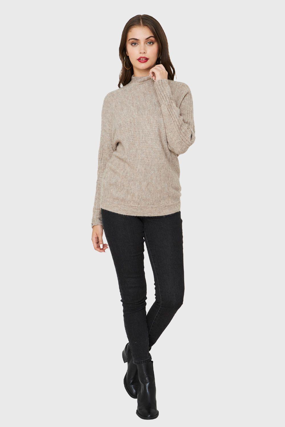 Sweater Cuello Alto Acanalado Taupe Nicopoly-1