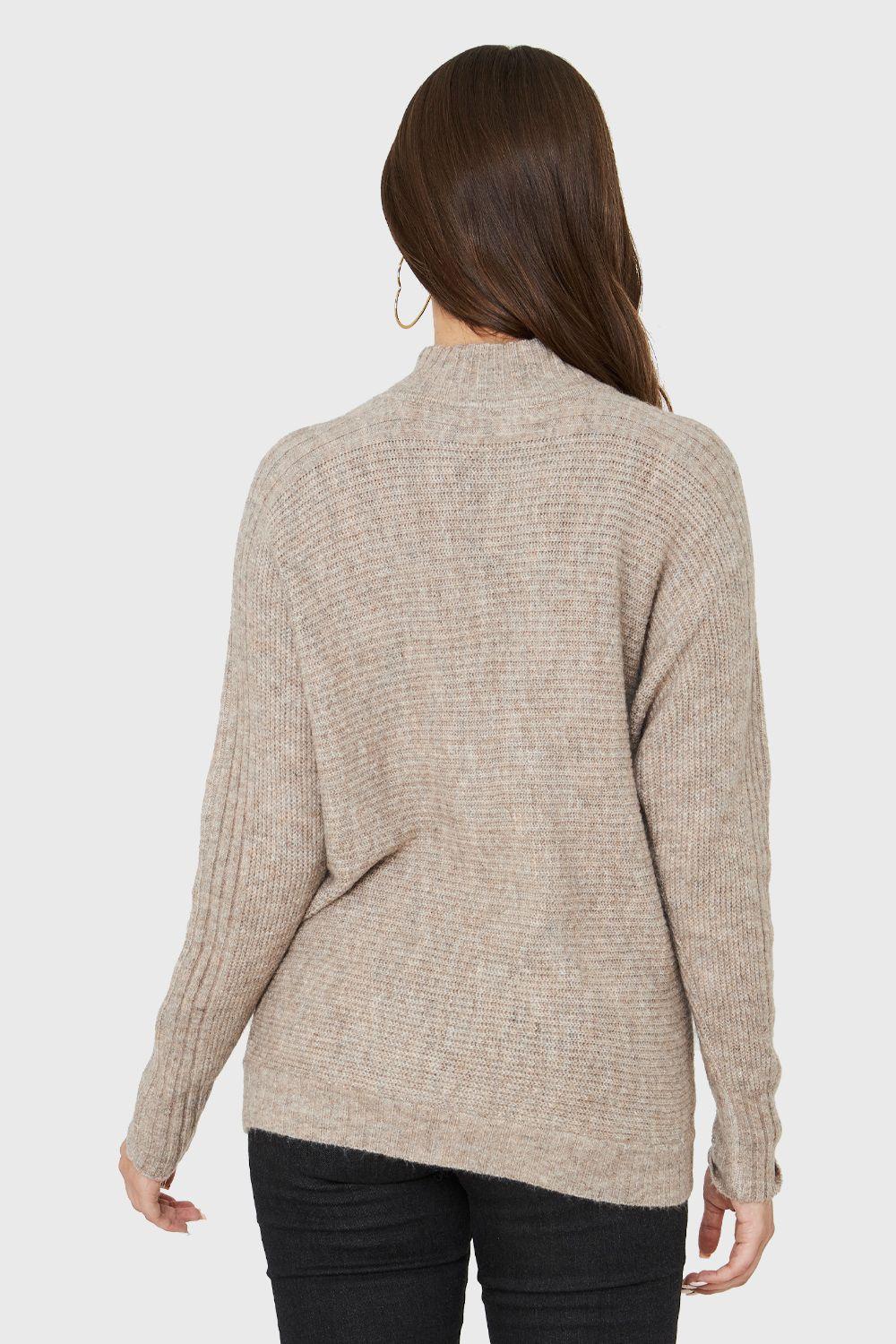 Sweater Cuello Alto Acanalado Taupe Nicopoly-3