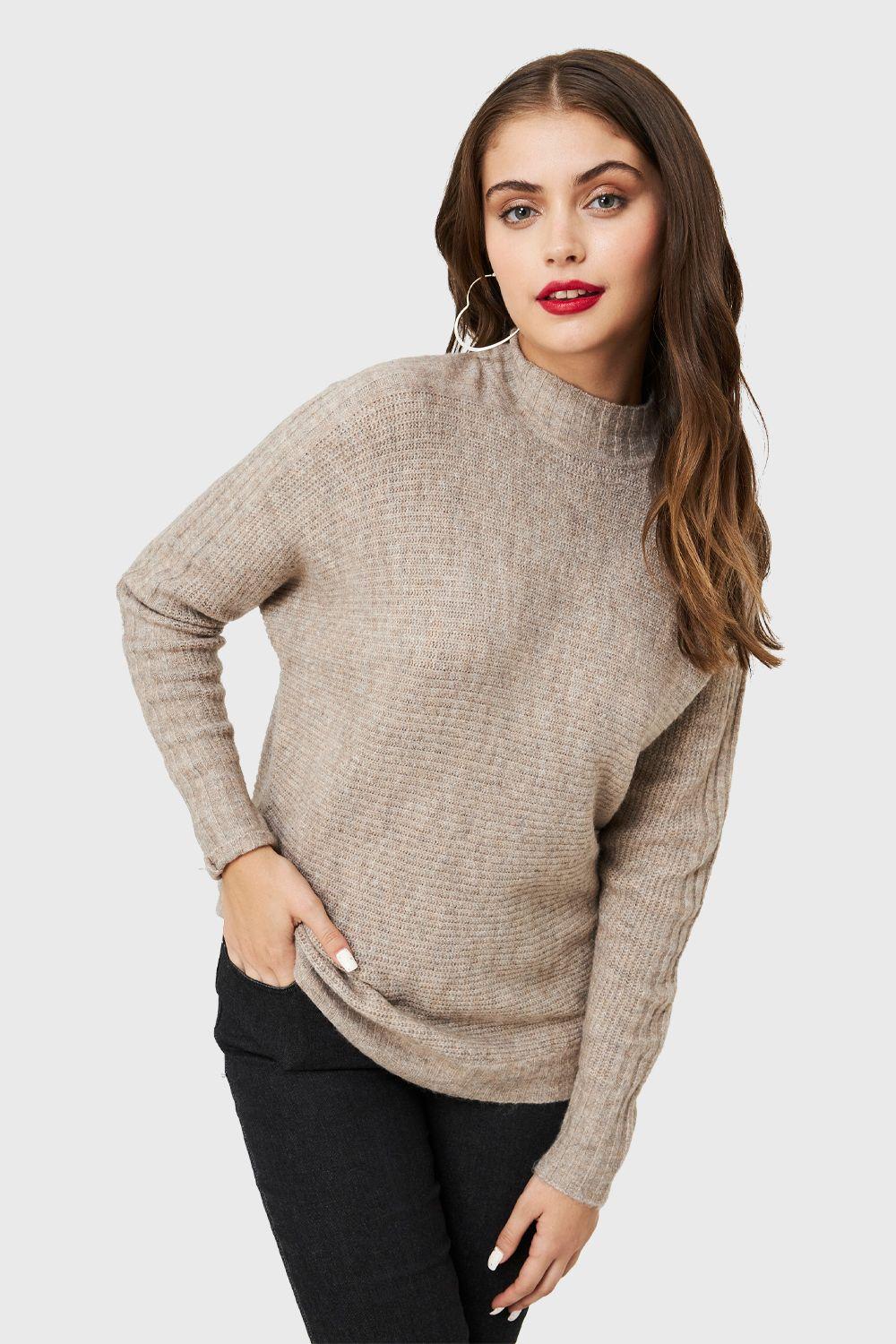 Sweater Cuello Alto Acanalado Taupe Nicopoly-4