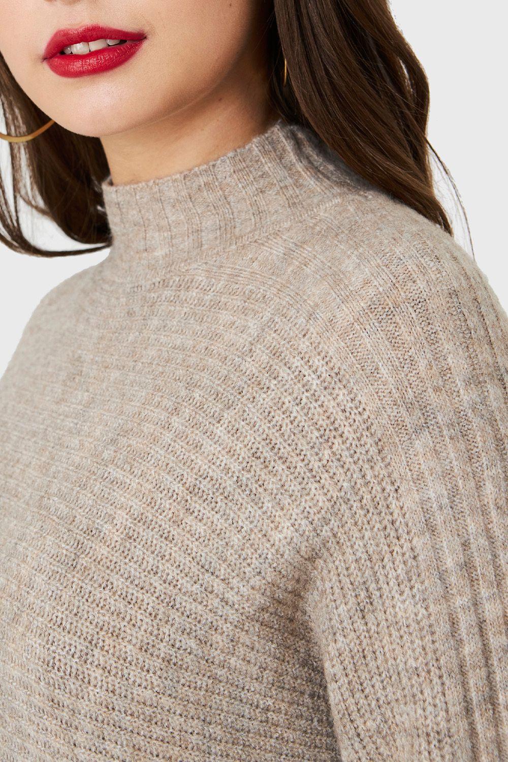 Sweater Cuello Alto Acanalado Taupe Nicopoly-5