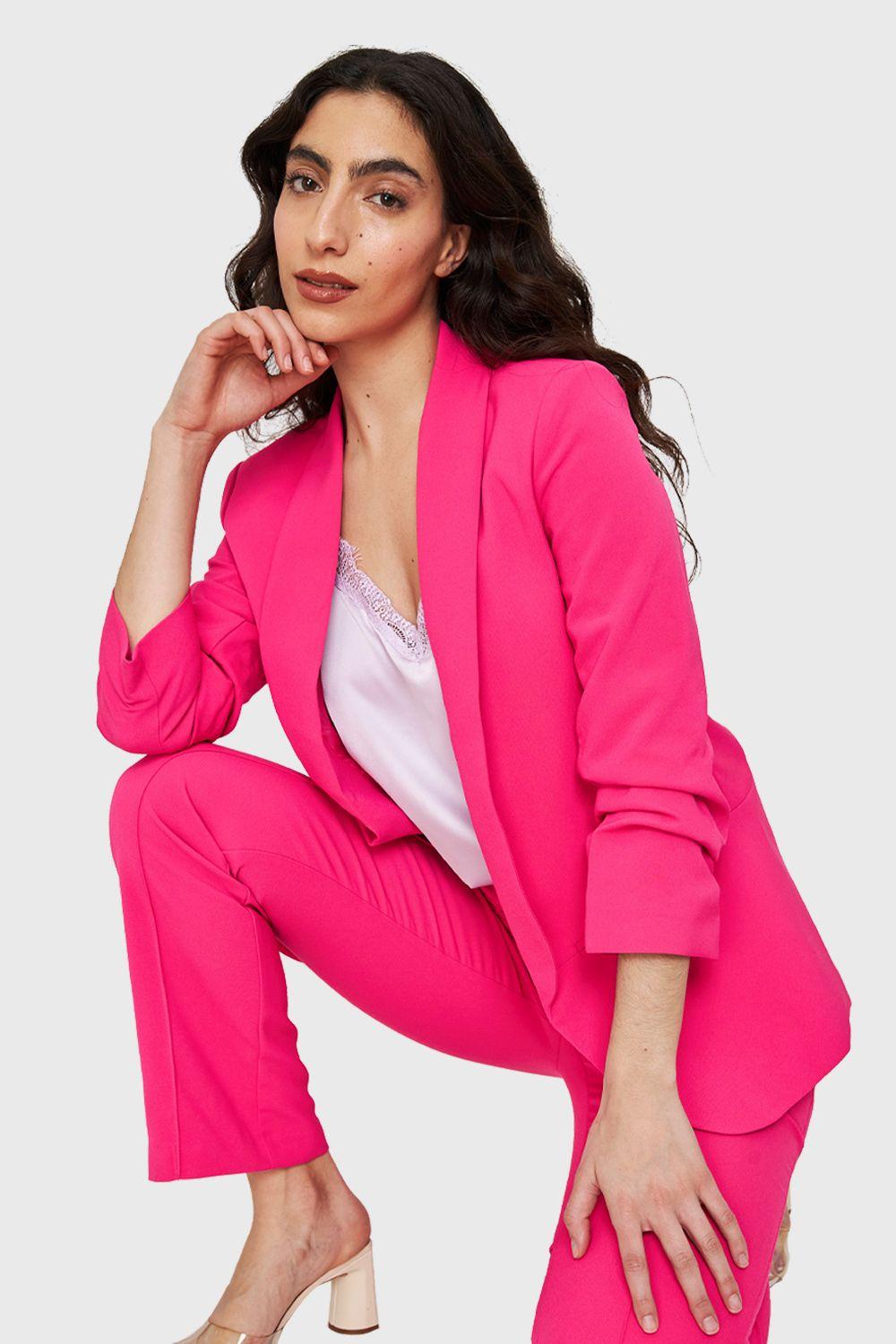 Blazer Manga 3/4 Con Pliegues Fucsia Nicopoly-0