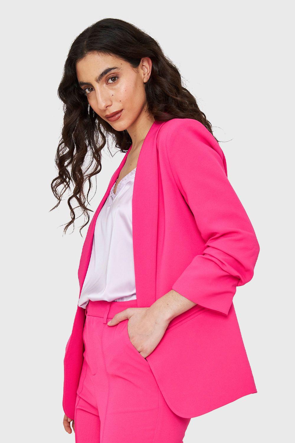 Blazer Manga 3/4 Con Pliegues Fucsia Nicopoly-2