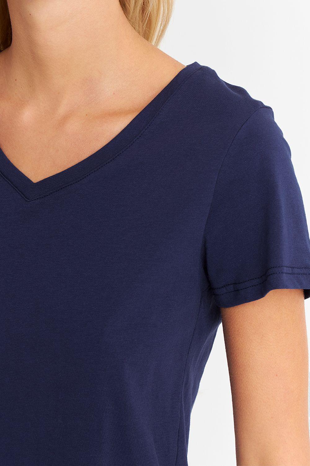 Polera Escote en V Básica Azul Marino Nicopoly-5