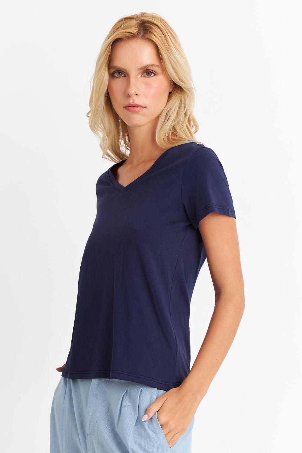 Polera Escote en V Básica Azul Marino Nicopoly-2