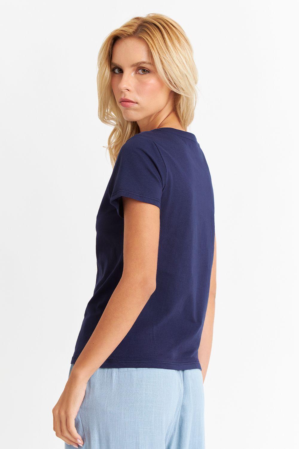 Polera Escote en V Básica Azul Marino Nicopoly-3