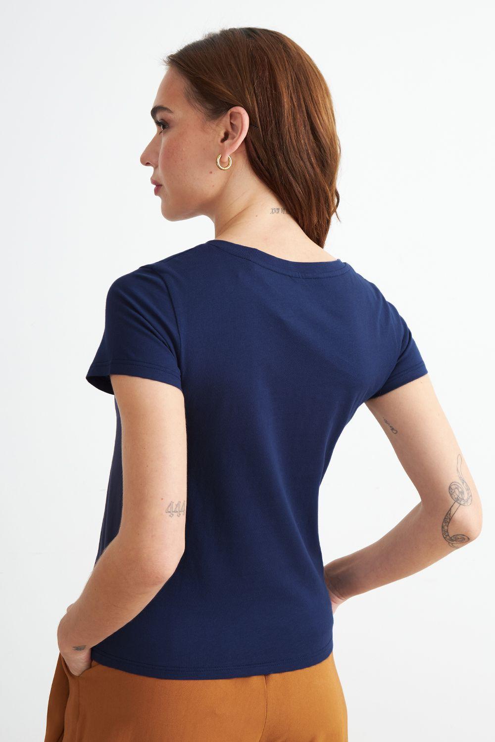 Polera Escote en V Básica Azul Marino Nicopoly-2