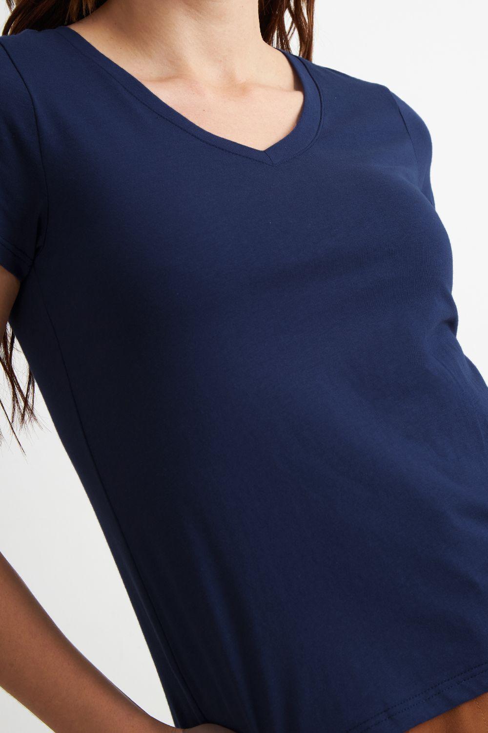 Polera Escote en V Básica Azul Marino Nicopoly-4