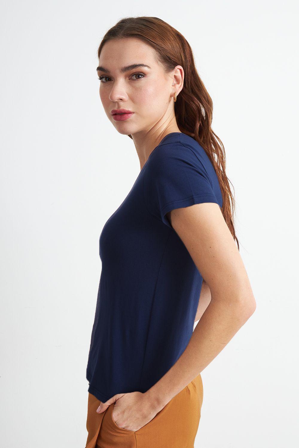 Polera Escote en V Básica Azul Marino Nicopoly-5