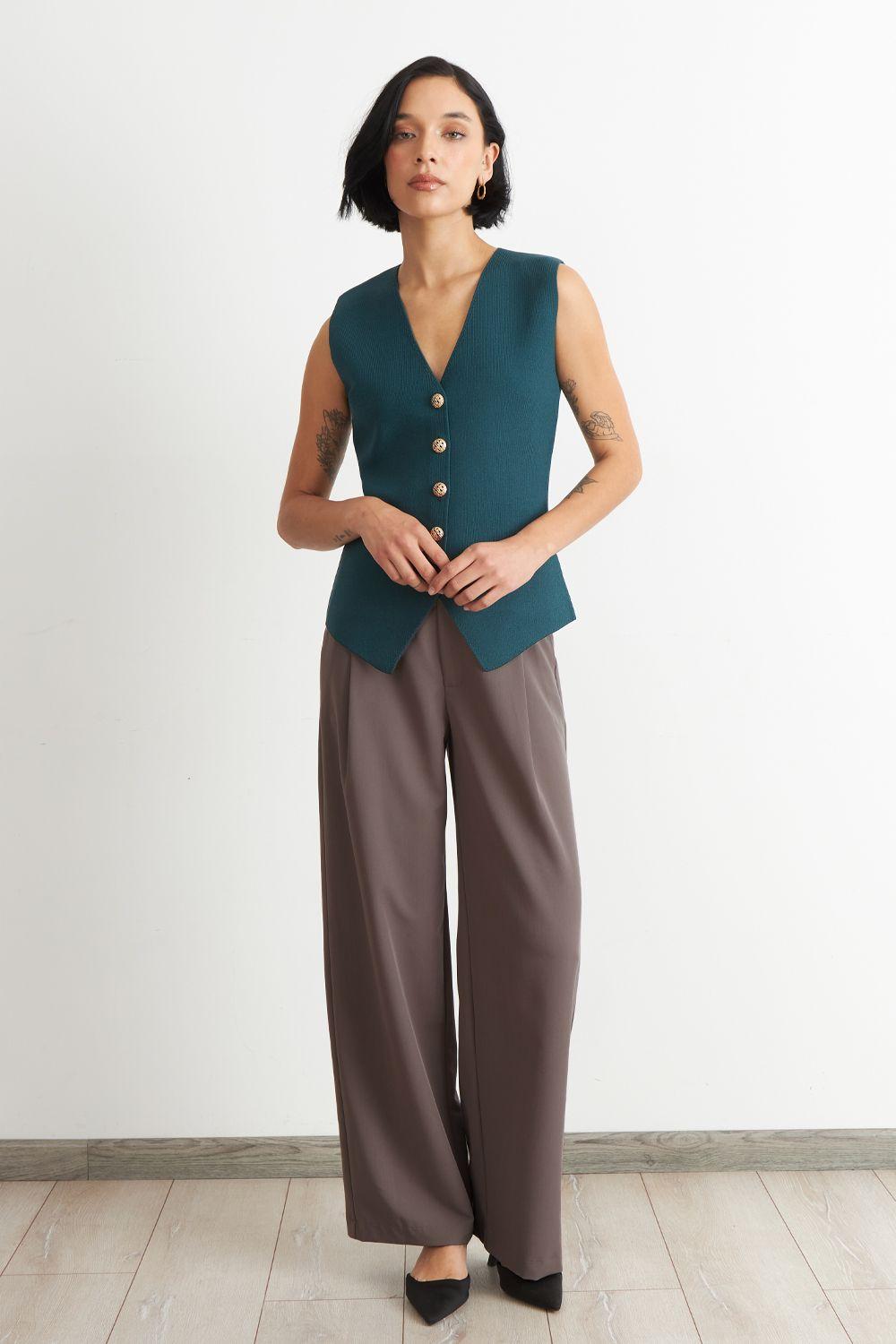 Pantalón Vestir Recto Mocca Nicopoly-1