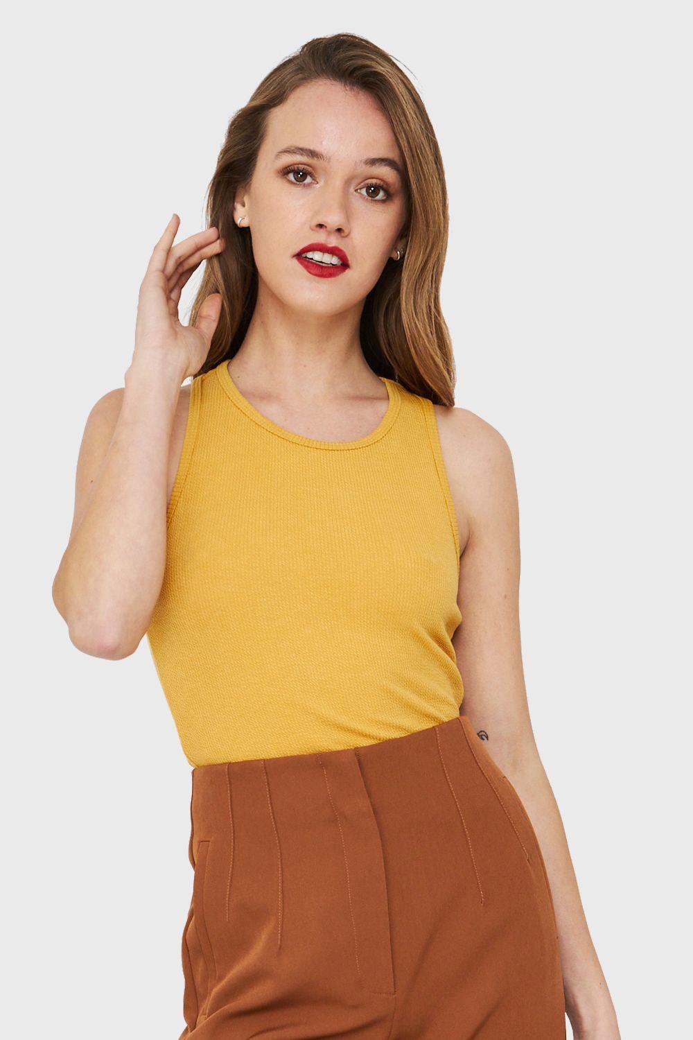 Crop Top Elasticado Mostaza Nicopoly-0