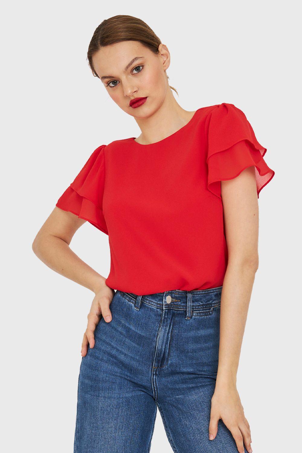Blusa Mangas Vuelos Rojo Nicopoly-0