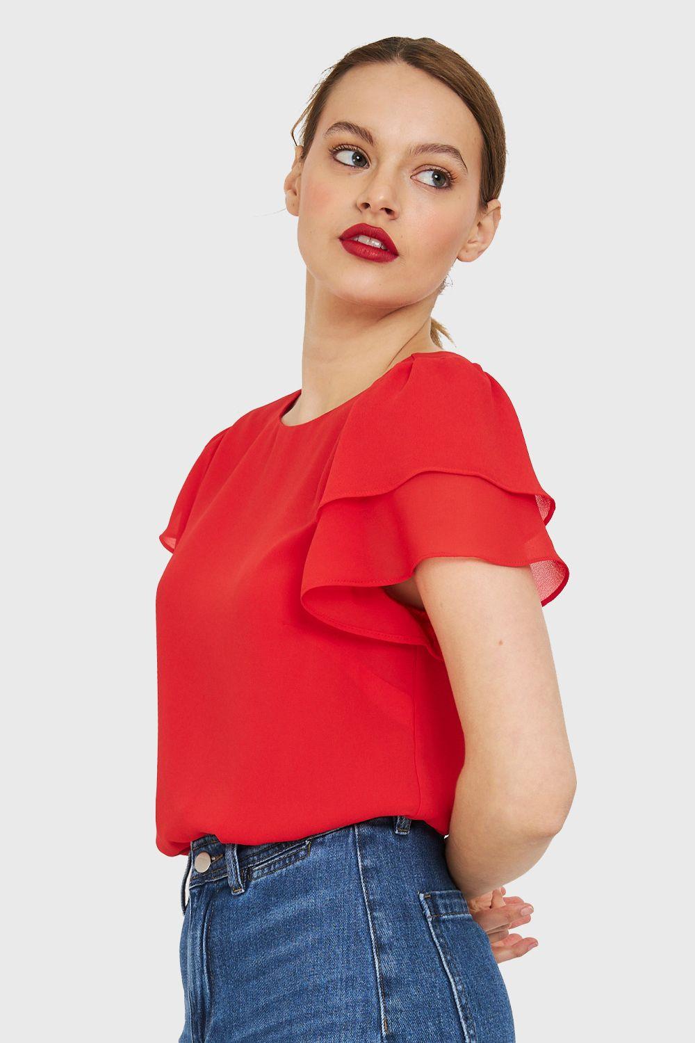 Blusa Mangas Vuelos Rojo Nicopoly-2