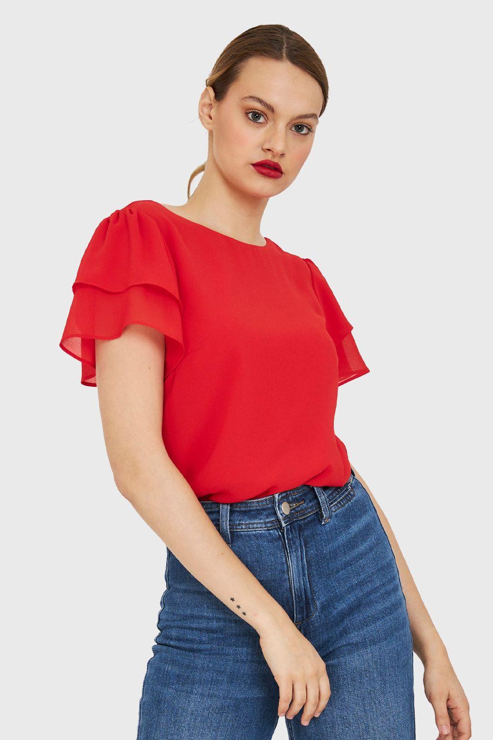 Blusa Mangas Vuelos Rojo Nicopoly-4