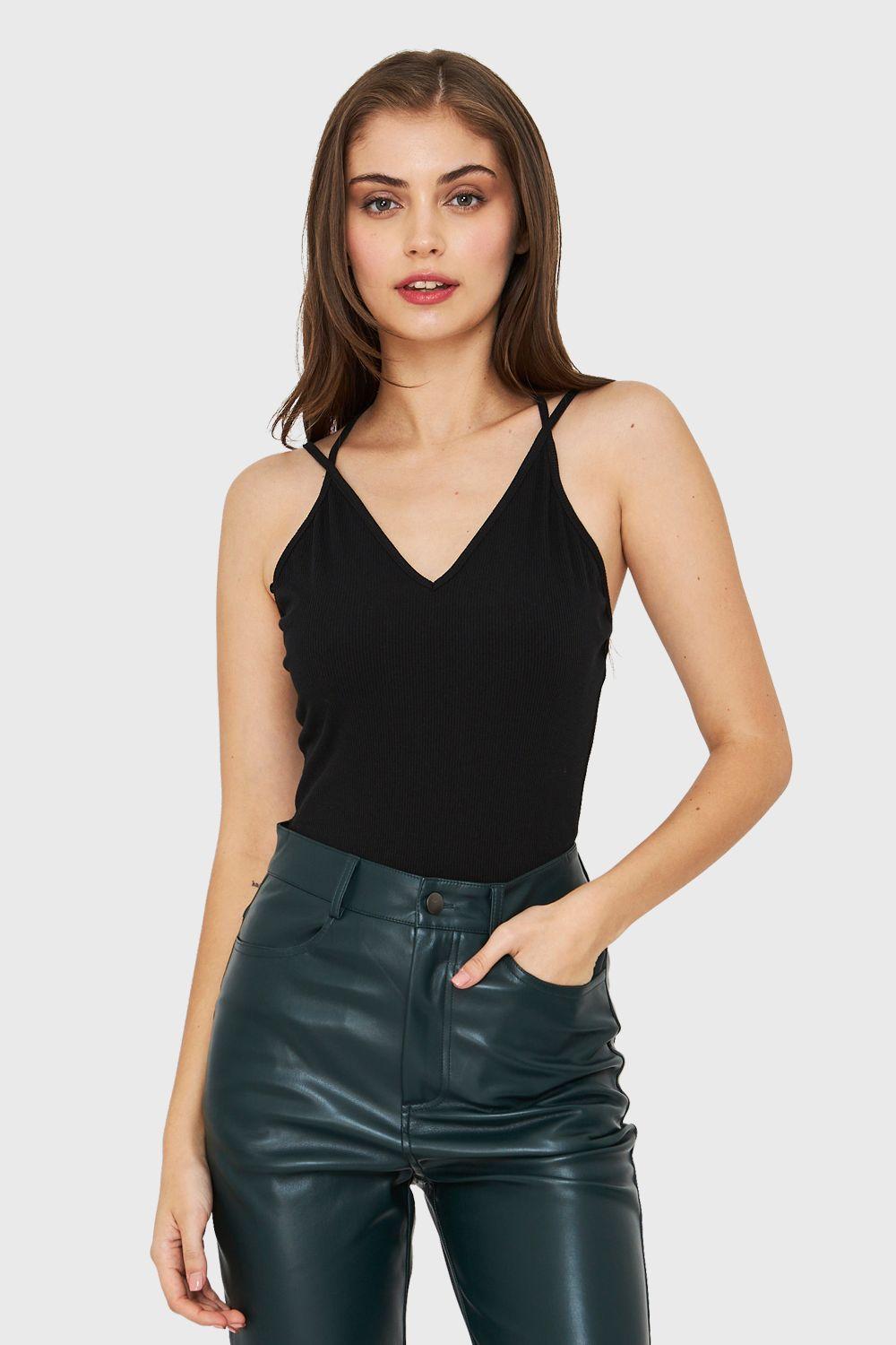 Body Escote V Acanalado Negro Nicopoly-0