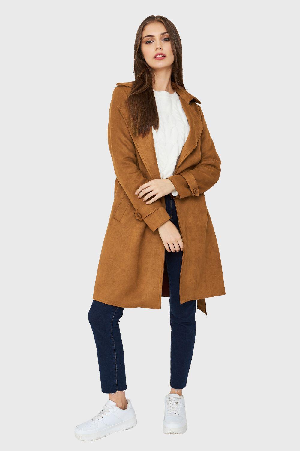 Trench Tipo Gamuza Lazo Café Nicopoly-1