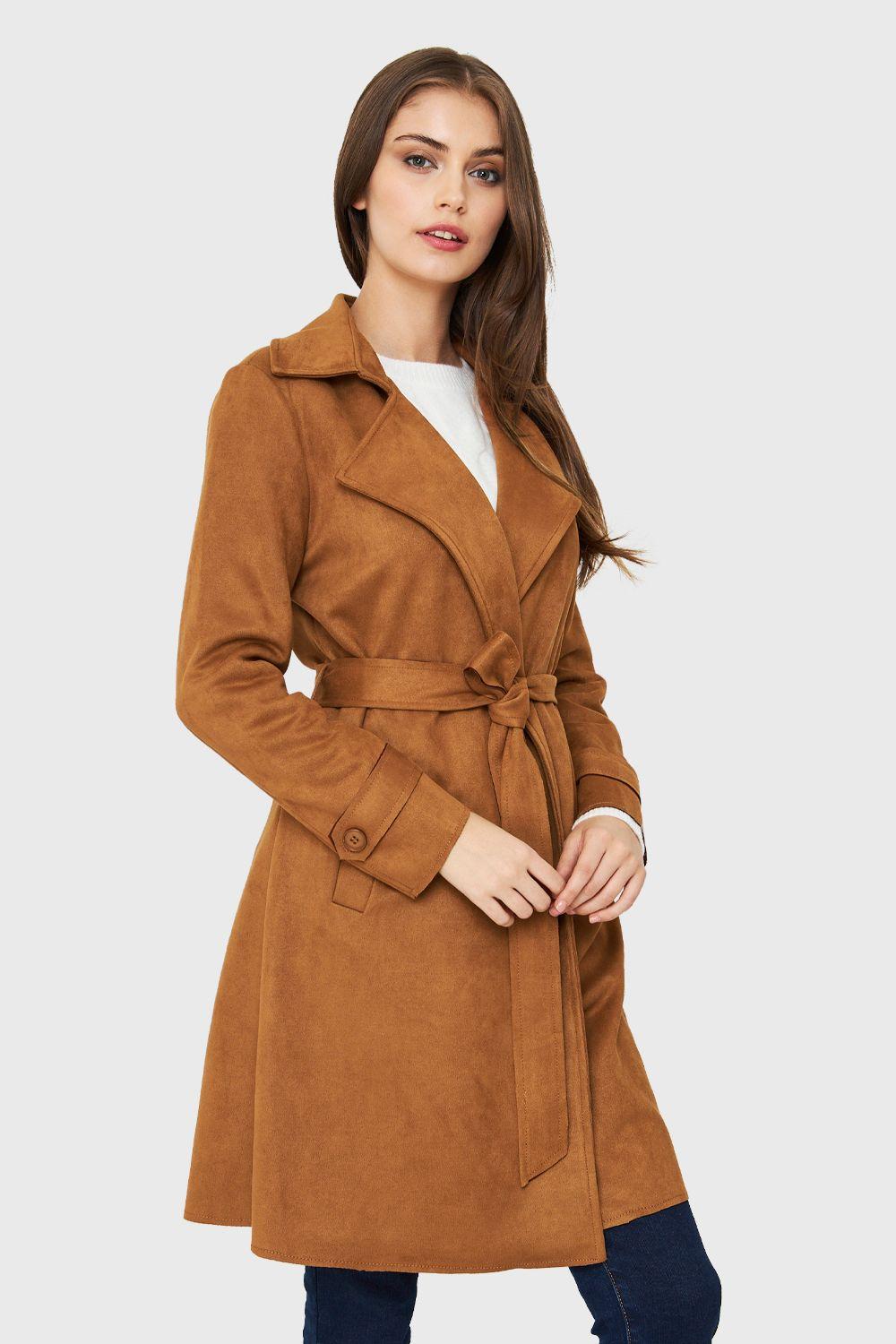 Trench Tipo Gamuza Lazo Café Nicopoly-2