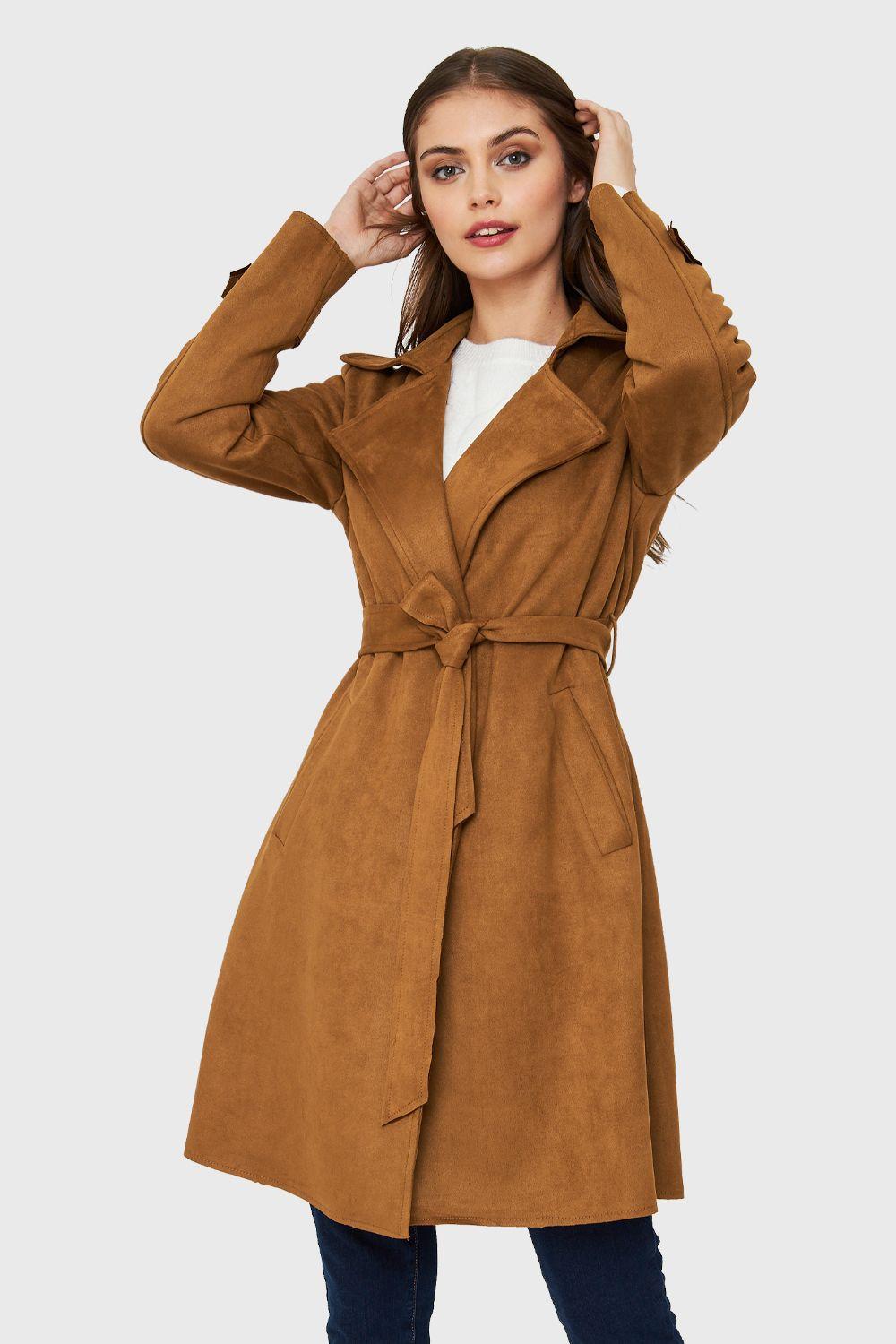 Trench Tipo Gamuza Lazo Café Nicopoly-0
