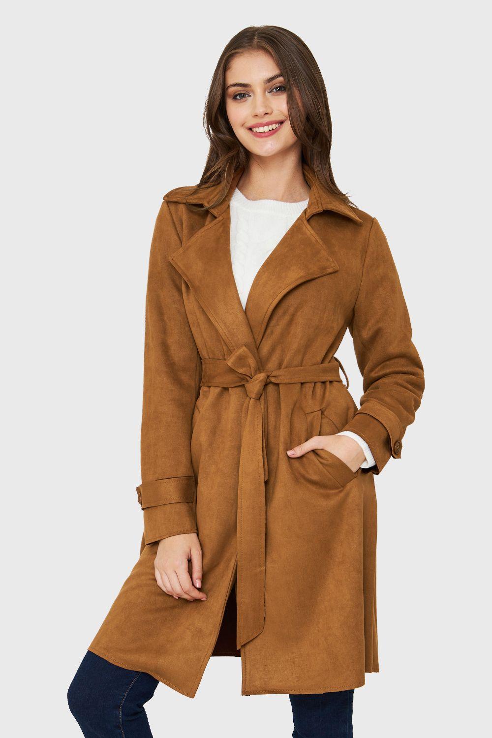 Trench Tipo Gamuza Lazo Café Nicopoly-4