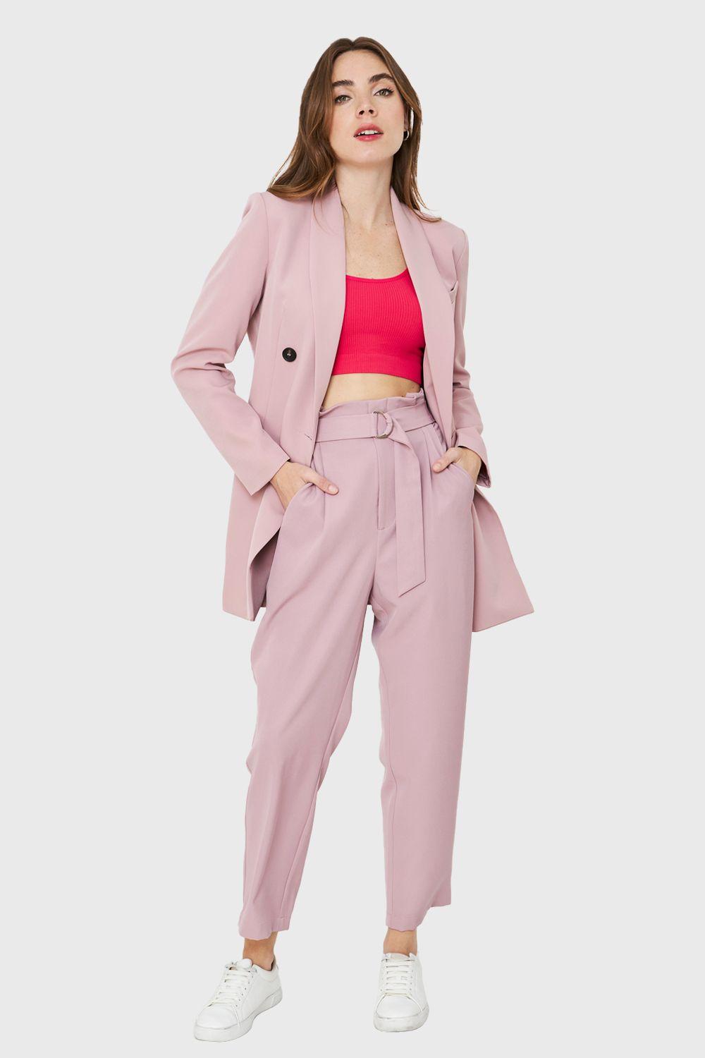 Blazer Largo Cuatro Botones Rosa Pastel Nicopoly-1
