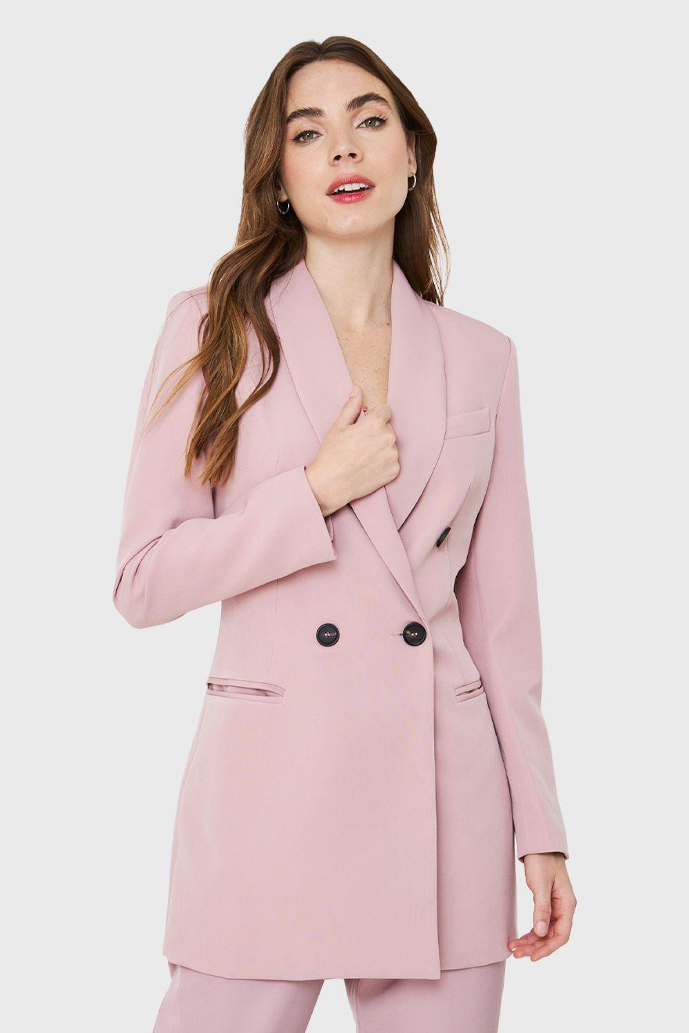 Blazer Largo Cuatro Botones Rosa Pastel Nicopoly-0