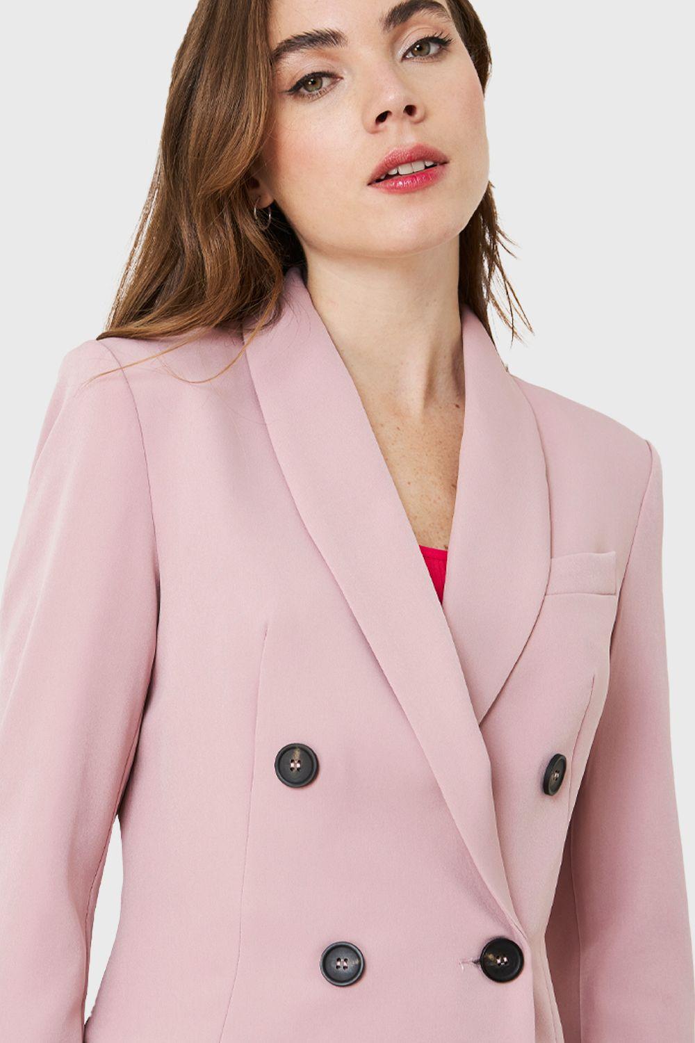 Blazer Largo Cuatro Botones Rosa Pastel Nicopoly-5