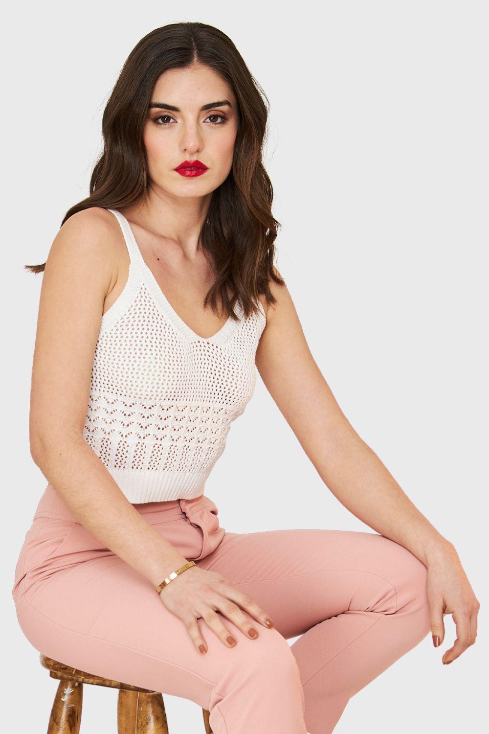 Crop Top Tipo Tejido Blanco Nicopoly-0