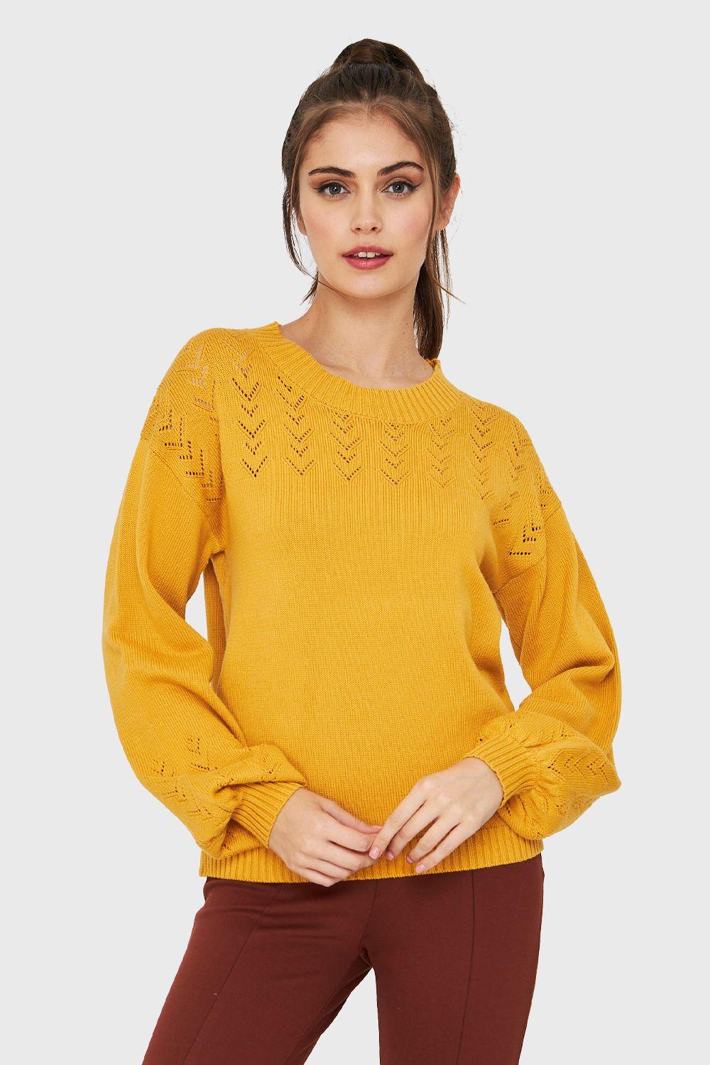 Sweater Tipo Hilo Manga Globo Amarillo Nicopoly-0